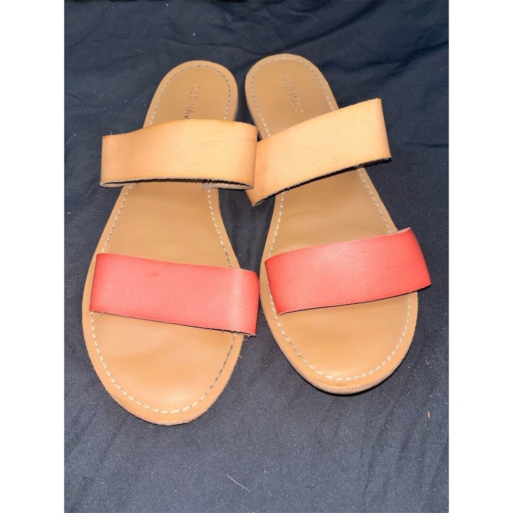 Old Navy Womens Slide Sandals Size 9 Tan Coral Red Double Strap Open Toe boho